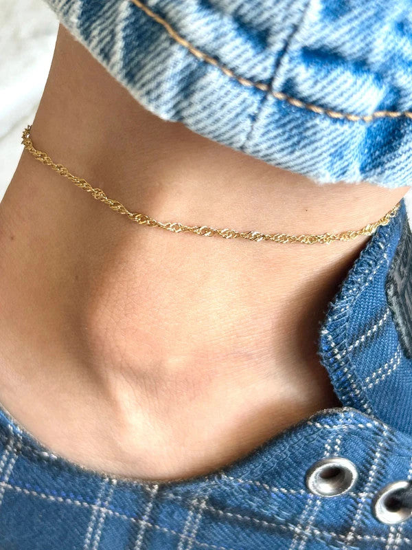 Bracelet de cheville en acier inoxydable, bracelet double chaîne doré, style Singapore, bijou d'été