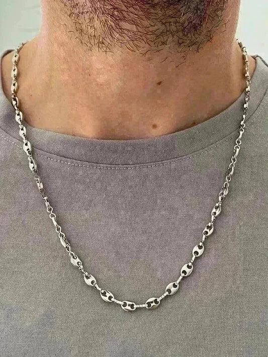 Collier homme acier inoxydable, collier chaîne graine de café, cadeau bijou homme