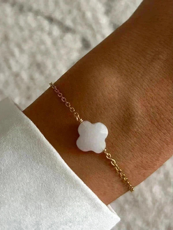 Bracelet pierre naturelle trèfle, bracelet à breloques, bracelet chaîne acier inoxydable