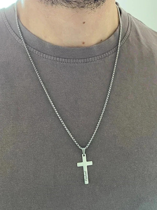 Collier pendante croix acier inoxydable, collier chaîne chrétienne, collier homme, cadeau religieux