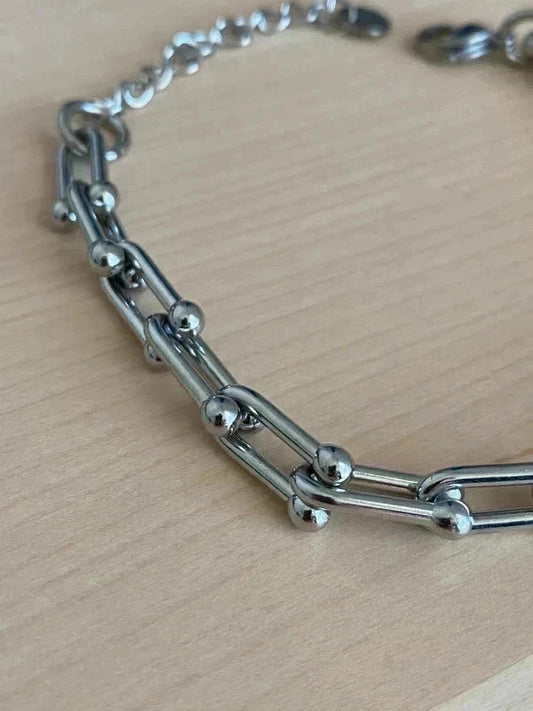 Bracelet homme à maillons en forme U, bracelet fer à cheval, bracelet acier inoxydable argenté