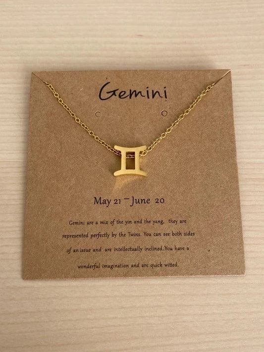 Collier pendentif zodiaque en acier inoxydable, collier chaîne dorée, signe gémeaux, idée cadeau