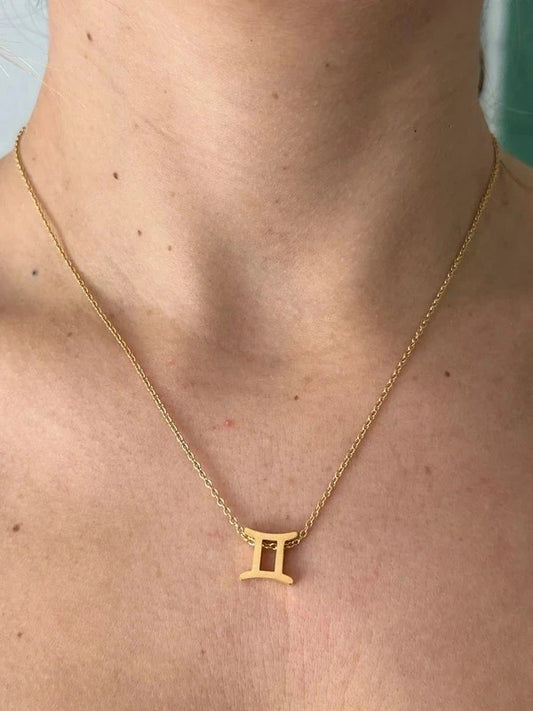 Collier pendentif zodiaque en acier inoxydable, collier chaîne dorée, signe gémeaux, idée cadeau