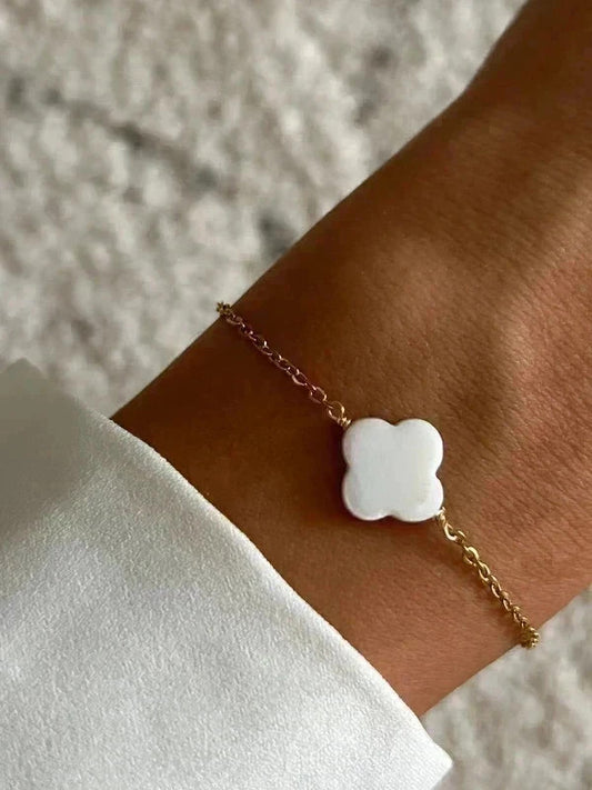 Bracelet pierre naturelle trèfle, bracelet à breloques, bracelet chaîne acier inoxydable