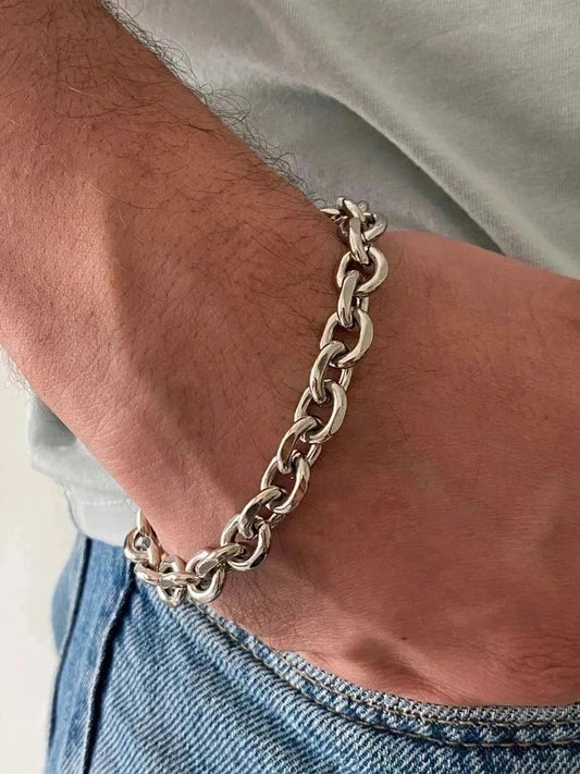 Bracelet homme acier inoxydable, bracelet chaîne argentée, chaîne trombone, cadeau pour lui