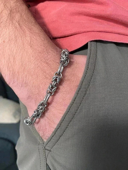 Bracelet homme acier inoxydable, bracelet chaîne nœud grenouille modèle antique, cadeau pour lui