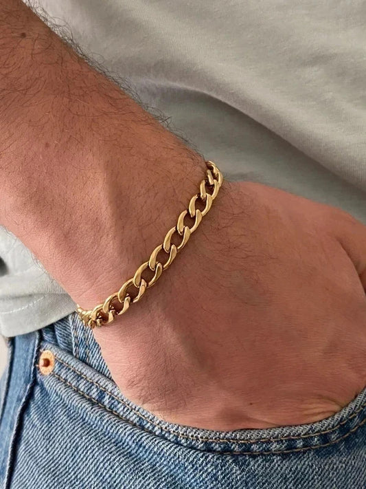 Bracelet homme acier inoxydable, bracelet chaîne doré, chaîne vigne, cadeau pour lui