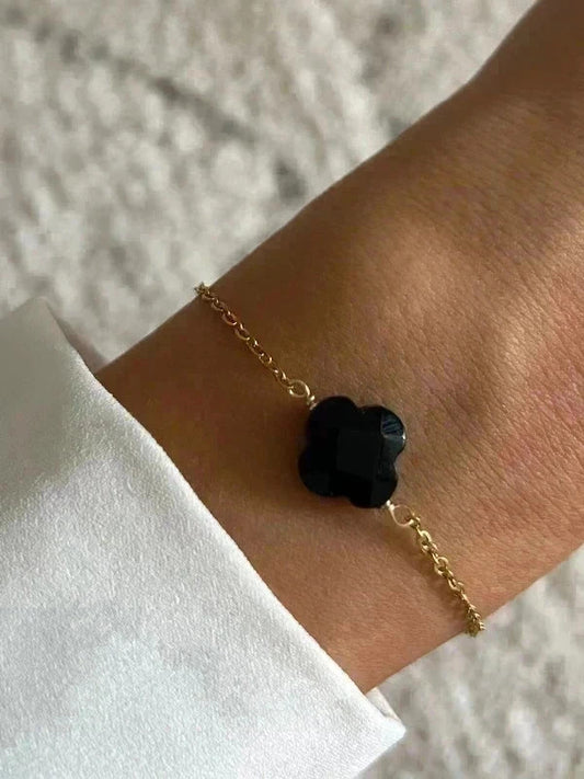 Bracelet pierre naturelle trèfle, bracelet à breloques, bracelet chaîne acier inoxydable