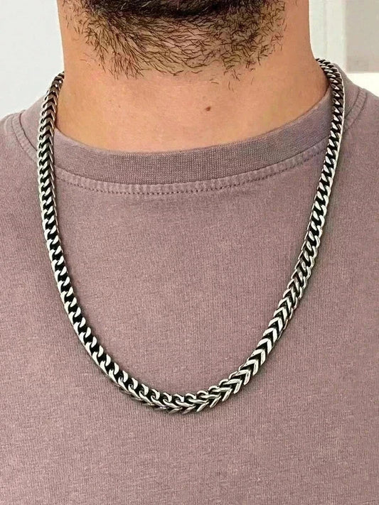 Collier homme en acier inoxydable, collier chaîne blé, cadeau bijou homme