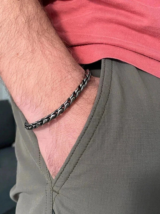 Bracelet homme acier inoxydable modèle antique, bracelet chaîne harmonie, cadeau pour lui