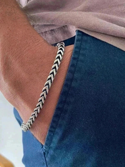 Bracelet homme en acier inoxydable, bracelet chaîne blé, bijou homme, cadeau pour lui