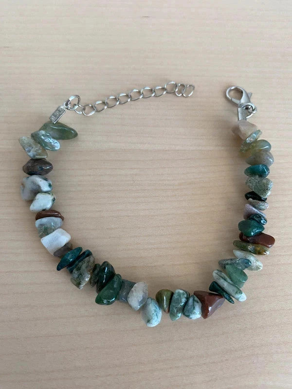 Bracelet pierre brute naturelle, bijou pierre agate mousse, cadeau unisexe