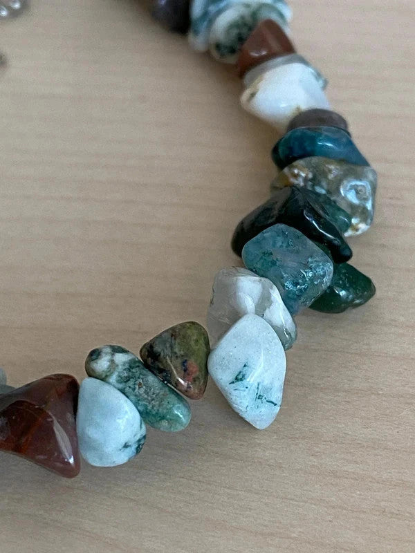 Bracelet pierre brute naturelle, bijou pierre agate mousse, cadeau unisexe