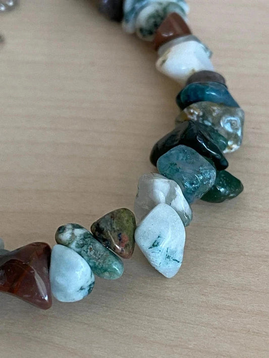 Bracelet pierre brute naturelle, bijou pierre agate mousse, cadeau unisexe