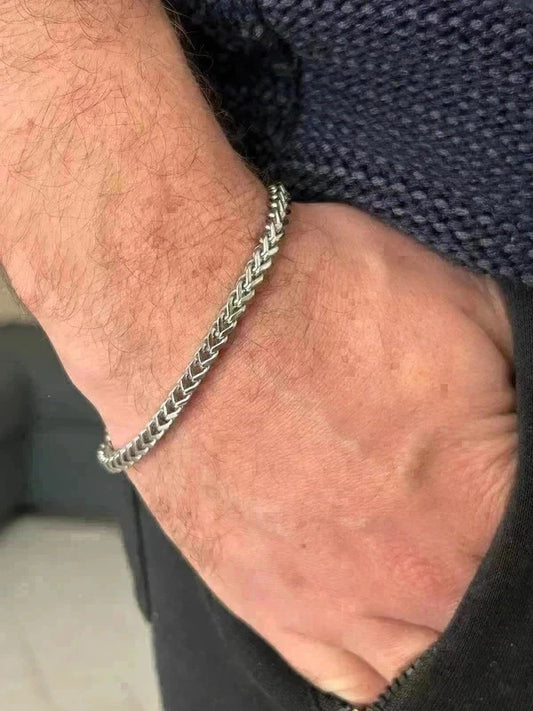 Bracelet homme en acier inoxydable, bracelet chaîne blé, bijou homme, cadeau pour lui