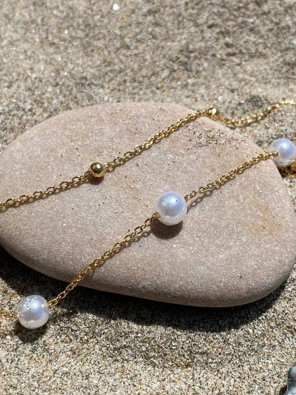 Bracelet de cheville avec pendentifs perles, bracelet de cheville doré, bijou d'été