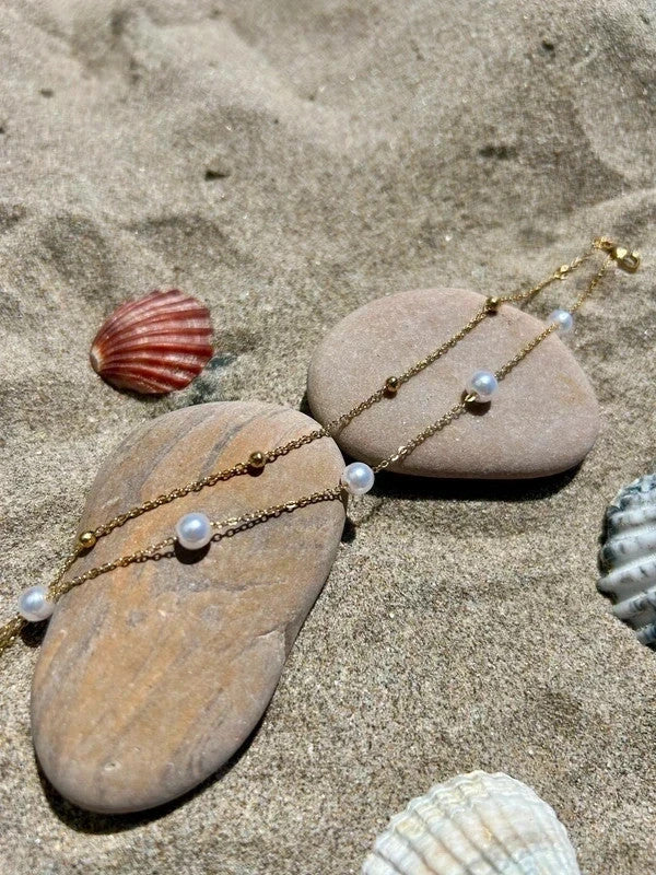 Bracelet de cheville avec pendentifs perles, bracelet de cheville doré, bijou d'été