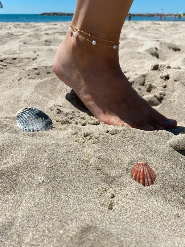 Bracelet de cheville avec pendentifs perles, bracelet de cheville doré, bijou d'été
