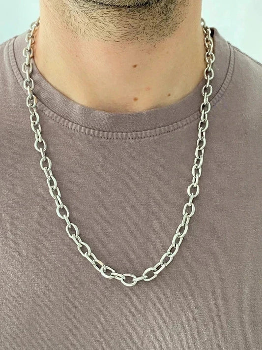 Collier homme en acier inoxydable, collier chaîne trombone, bijou homme, cadeau pour lui