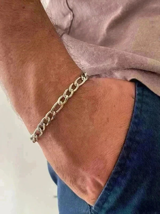 Bracelet en acier inoxydable, bracelet chaîne figaro, bijou homme, cadeau pour lui