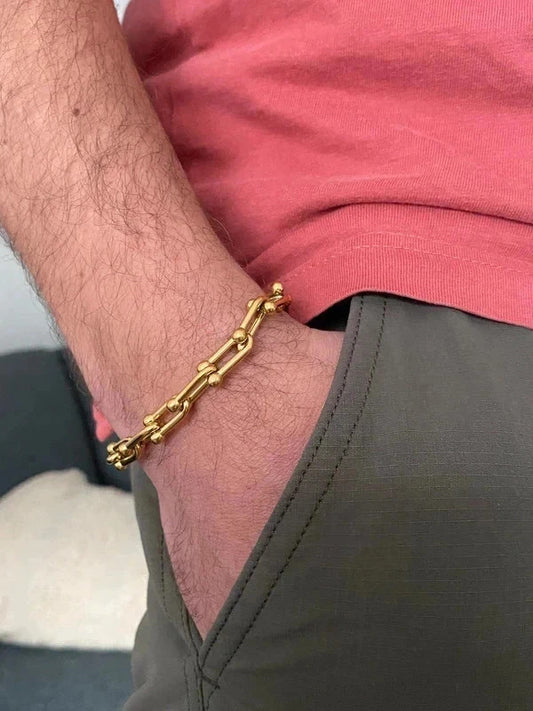 Bracelet homme à maillons en forme U, bracelet fer à cheval, bracelet acier inoxydable doré
