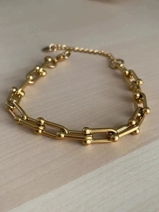 Bracelet homme à maillons en forme U, bracelet fer à cheval, bracelet acier inoxydable doré