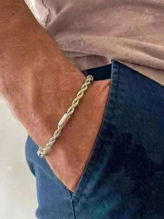 Bracelet homme en acier inoxydable, bracelet chaîne torsadée avec maillons, bijou pour lui
