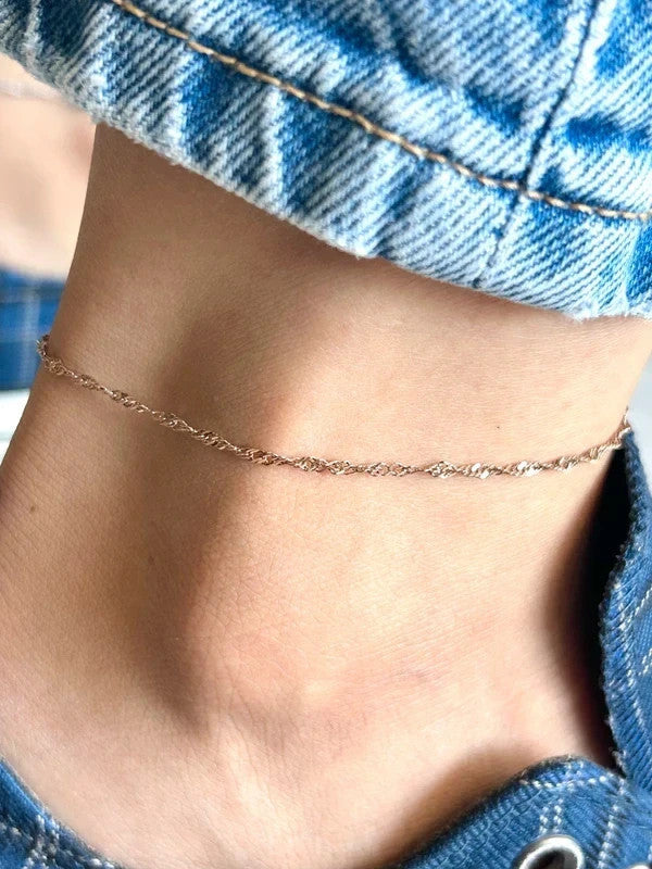 Bracelet de cheville en acier inoxydable, bracelet double chaîne or rose, Singapore, bijou d'été