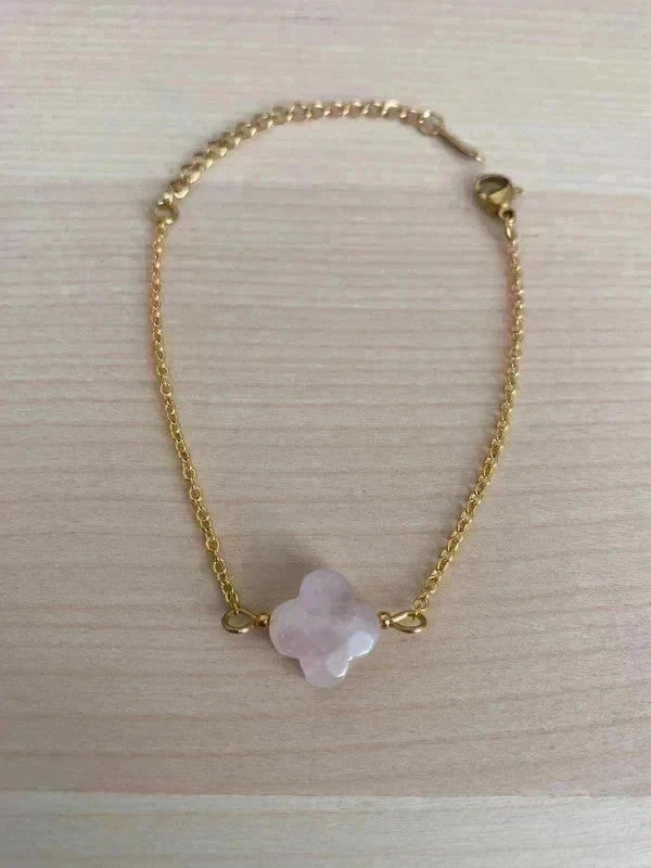 Bracelet pierre naturelle trèfle, bracelet à breloques, chaîne acier inoxydable, cadeau pour elle