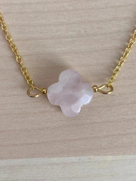 Bracelet pierre naturelle trèfle, bracelet à breloques, chaîne acier inoxydable, cadeau pour elle