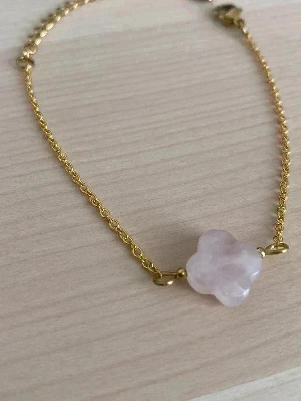 Bracelet pierre naturelle trèfle, bracelet à breloques, chaîne acier inoxydable, cadeau pour elle