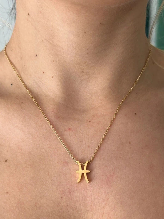 Collier pendentif zodiaque en acier inoxydable, collier chaîne dorée, signe poissons, idée cadeau