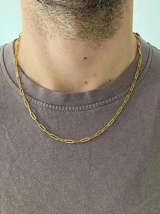 Collier homme en acier inoxydable, collier chaîne trombone fin, bijou homme, cadeau pour lui