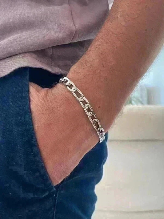 Bracelet homme acier inoxydable, bracelet chaîne figaro, cadeau pour lui