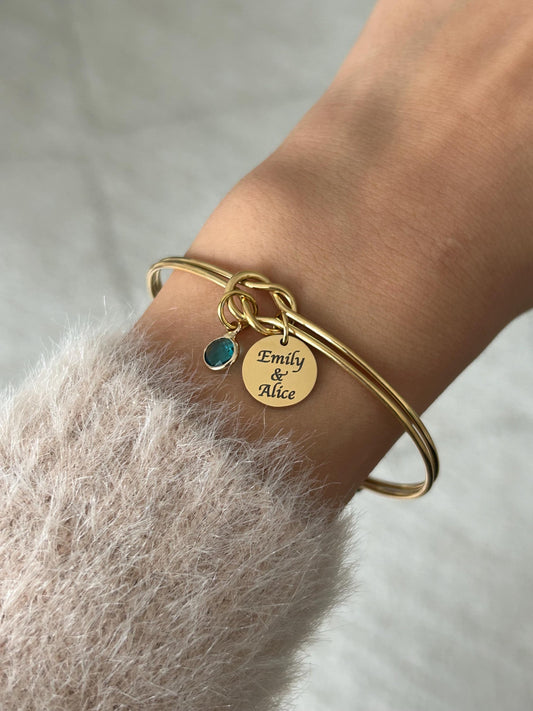 Bracelet jonc avec pierre de naissance, bracelet prénom personnalisé, bracelet couple personnalisé, bijou minimaliste, cadeau fête des mères