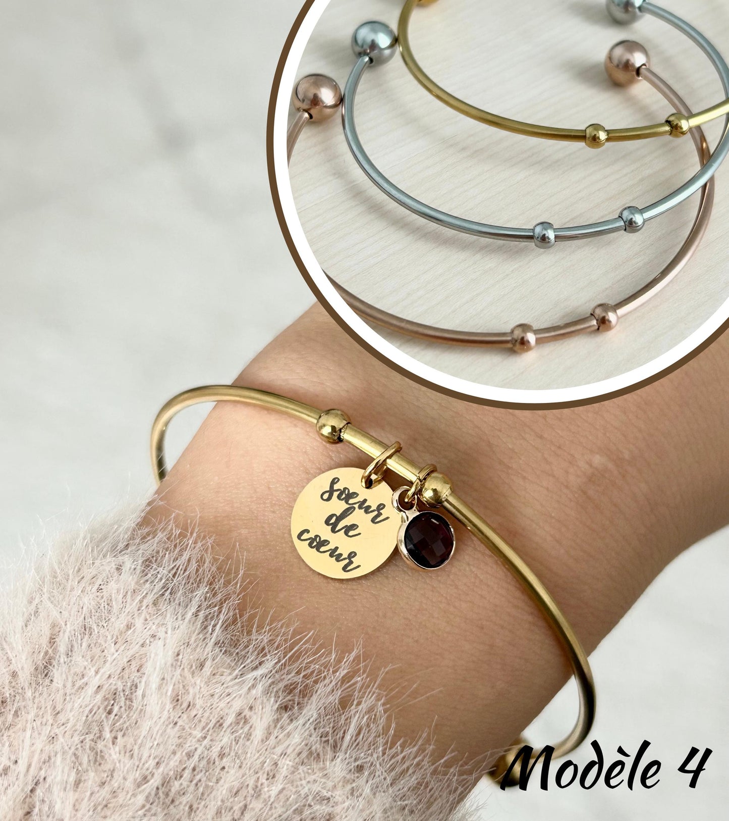 Bracelet maîtresse personnalisé, bracelet jonc avec pierre de naissance, cadeau meilleure maîtresse, bijou minimaliste, cadeau nounou