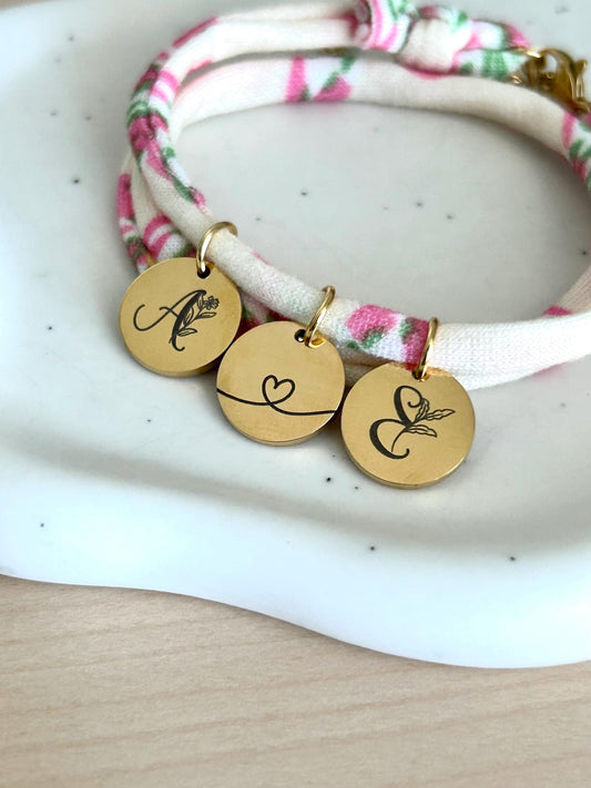 Bracelet personnalisé en cordon liberty, bracelet couple personnalisé, médaille à graver, cadeau couple, cadeau parents, cadeau amitié