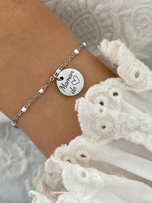 Bracelet Maman Personnalisé en Acier Inoxydable, Bijou Maman Personnalisé, Breloque Gravée, Bracelet Chaîne Ajustable, Cadeau Fête des Mères