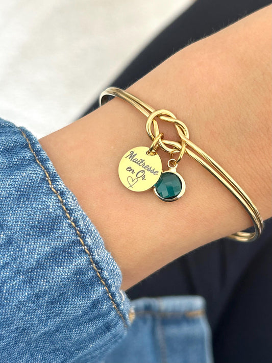 Bracelet jonc maîtresse personnalisé, cadeau merci maîtresse, cadeau enseignant, cadeau nounou, ATSEM, cadeau fin d'année, cadeau école