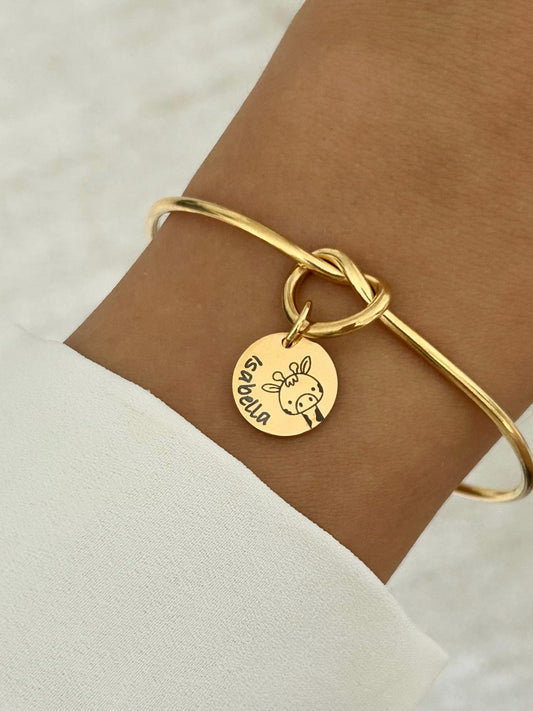 Bracelet jonc avec pierre de naissance,  bracelet enfant prénom personnalisé, bracelet doudou, bracelet animal à graver, cadeau naissance