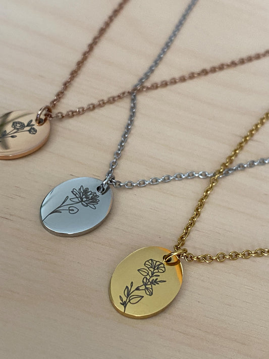 Collier floral personnalisé,  collier femme fleur de naissance, collier maman, cadeau marraine, cadeau naissance, cadeau fête des mères