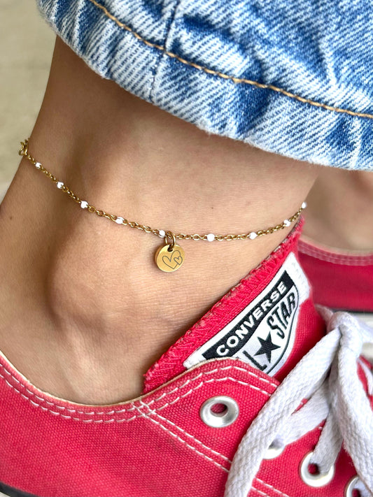 Bracelet de cheville personnalisé, bijoux d'été, bracelet de cheville initiales breloque ronde,  chaîne ajustable, cadeau personnalisé