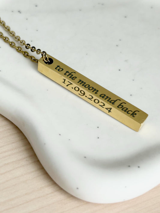 Collier barre verticale personnalisé, collier gravure personnalisée, collier nom personnalisé barre 3D, cadeau personnalisé, fête des mères