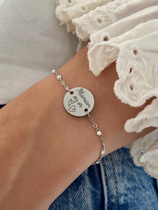 Bracelet Maman Personnalisé en Acier Inoxydable, Bijou Maman Personnalisé, Breloque Gravée, Bracelet Chaîne Ajustable, Cadeau Fête des Mères