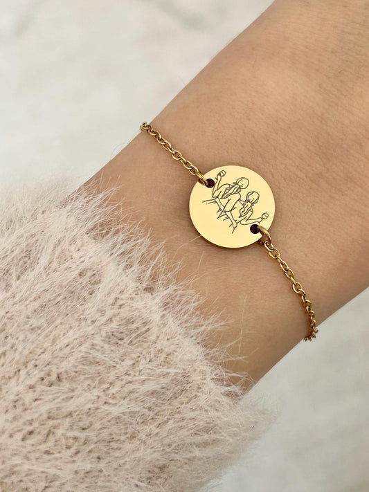 Bracelet personnalisé en acier inoxydable, bracelet sœur de cœur, bracelet breloque ronde, bracelet chaîne ajustable, cadeau fête des mères