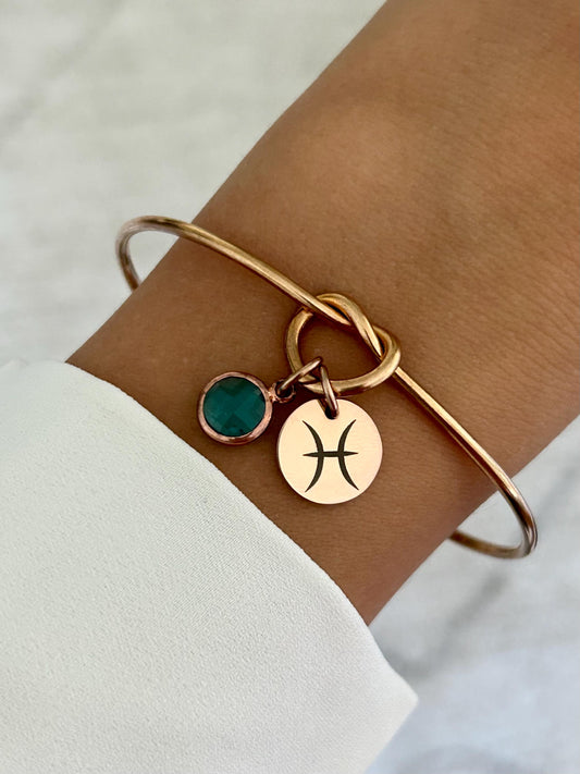 Bracelet jonc zodiaque avec pierre de naissance, bracelet jonc personnalisé, bracelet zodiaque personnalisé, cadeau fête des mères