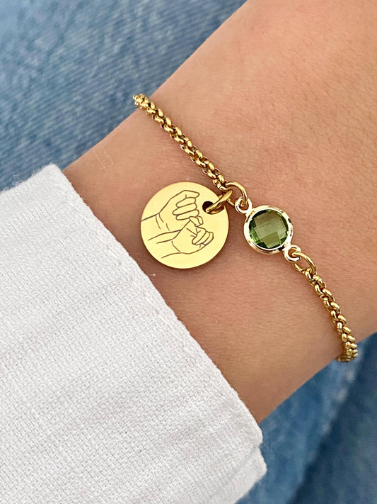 Bracelet femme personnalisé en acier inoxydable avec pierre de naissance, bracelet sœur de cœur, bracelet breloque ronde, cadeau amitié