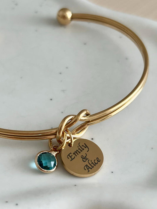 Bracelet jonc avec pierre de naissance, bracelet prénom personnalisé, bracelet couple personnalisé, bijou minimaliste, cadeau fête des mères