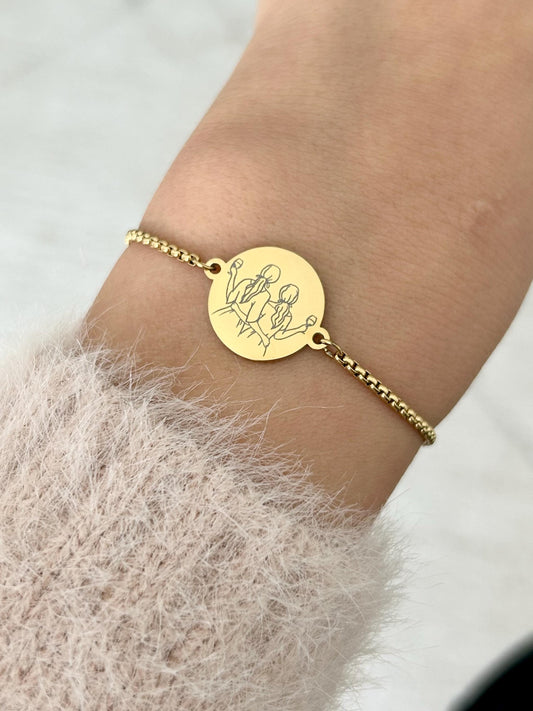 Bracelet personnalisable en acier inoxydable, bracelet sœur de cœur, bracelet breloque ronde, bracelet chaîne ajustable, cadeau sœur