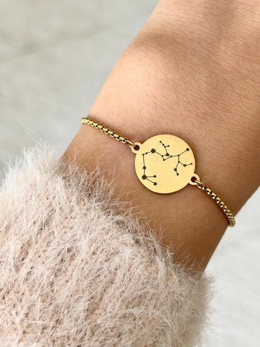 Bracelet signe du zodiaque personnalisé, bijoux du zodiaque, bracelet constellation avec médaille à graver, cadeau fête des mères
